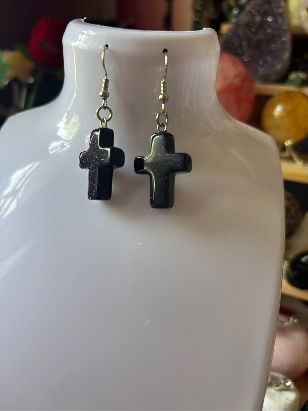 Black Obsidian Cross Drop Earrings - Women Jewelry